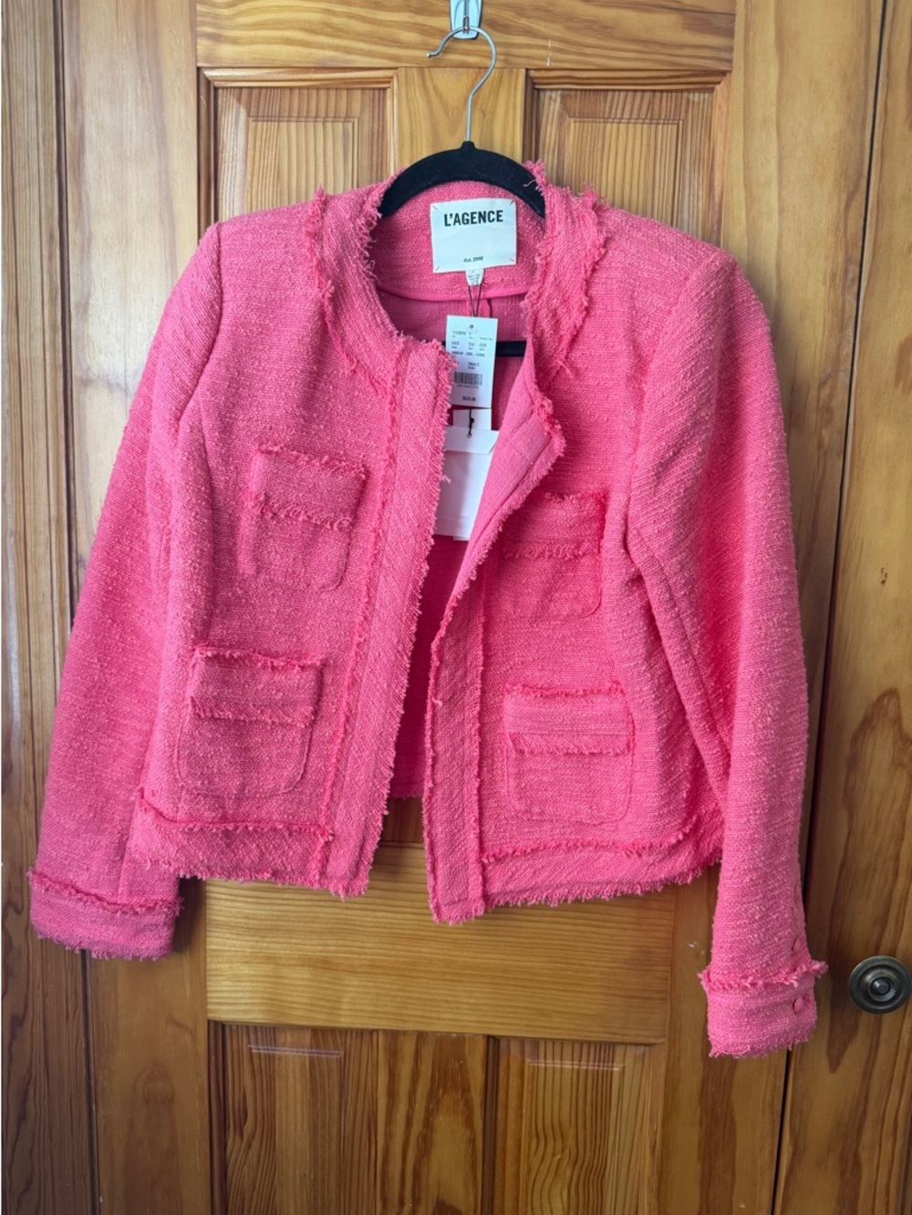 L'AGENCE Coral Pink Tweed Jacket Blazer